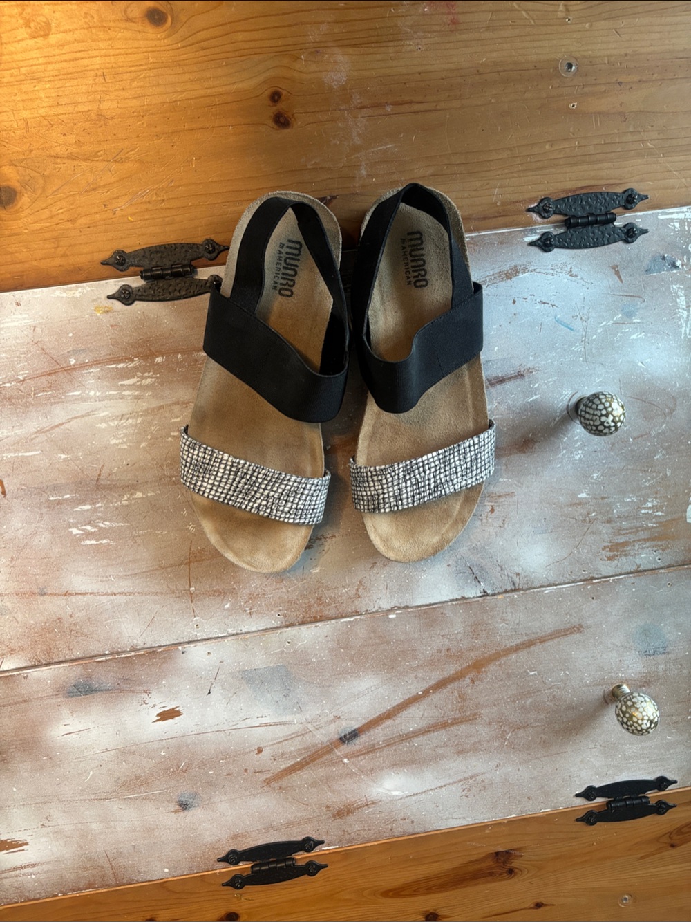 Munro Black and Metallic Beaded Slide Sandals